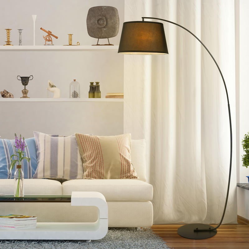 Modern Black Drum Lamp Shade with Curved Metal Frame & Fabric Shade - Floor/Desk Lamp Compatible, 105cm Height, 47cm Base, Durable Plastic Construction, Easy Installation for Living Room, Bedroom, Office - Decorative Lighting Fixture (Battery-Powere