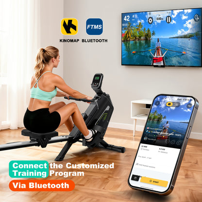 VOWVIT Foldable Magnetic Rowing Machine for Home Gym with, 16-Level Resistance & Suitable for Cardio, Strength Training, Use - Heavy-Duty Rower for