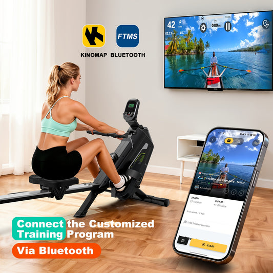 VOWVIT Foldable Magnetic Rowing Machine for Home Gym with, 16-Level Resistance & Suitable for Cardio, Strength Training, Use - Heavy-Duty Rower for