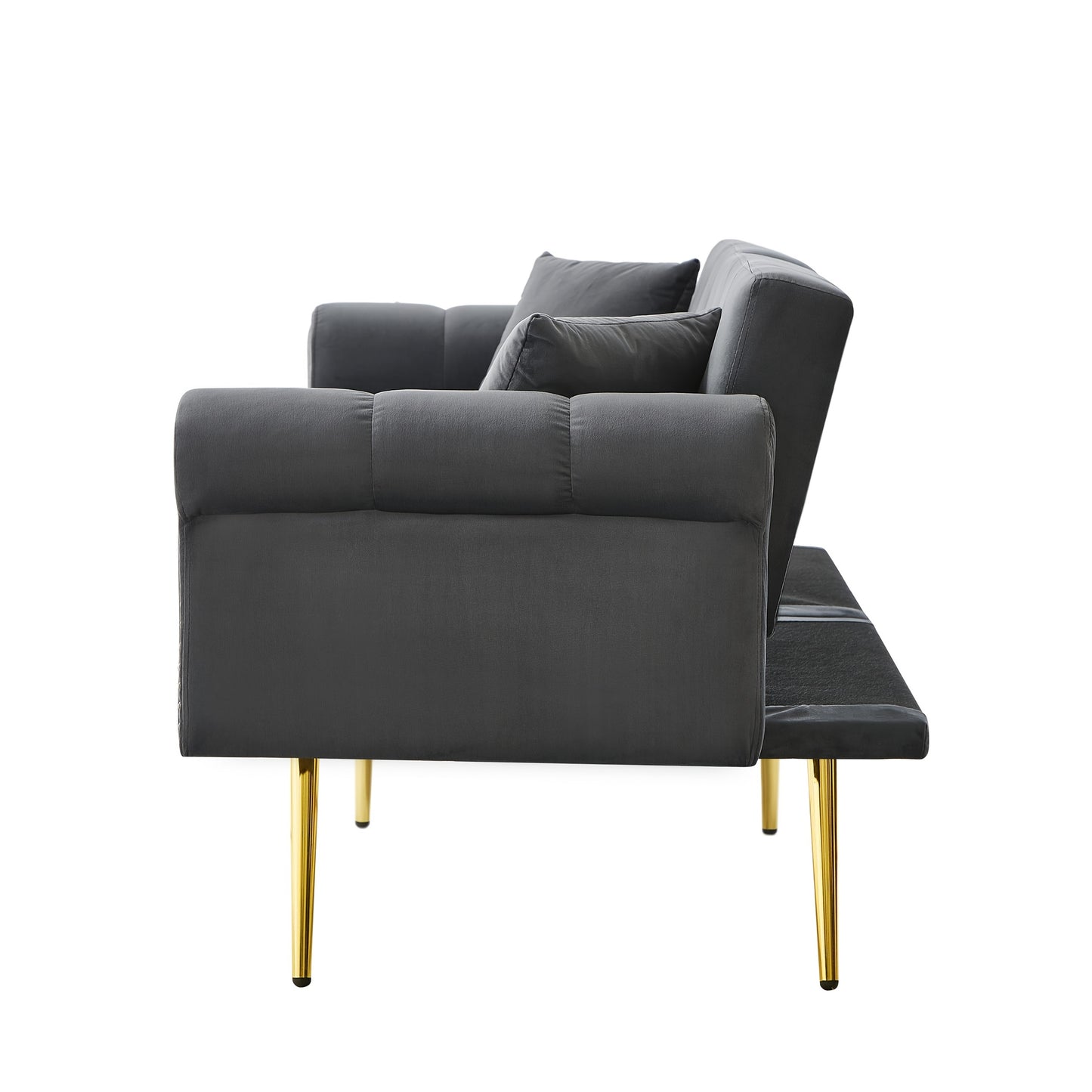 Modern Double Sofa Bed - Velvet Cover, Backrest with 3 Levels Of Adjustment And Gold Plated-plated Metal Feet Stylish Sofa with Sleeping Function - Space-saving And Flexible, Ideal for Small Rooms
