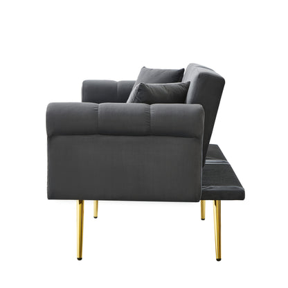 Modern Double Sofa Bed - Velvet Cover, Backrest with 3 Levels Of Adjustment And Gold Plated-plated Metal Feet Stylish Sofa with Sleeping Function - Space-saving And Flexible, Ideal for Small Rooms