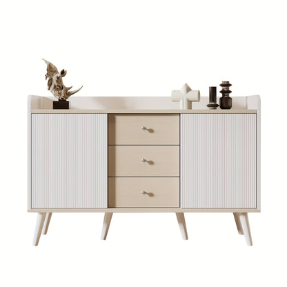 Modern Metal Sideboard Cabinet - Beige/White Storage Organizer with 3 Drawers, Minimalist Living Room & Bedroom Furniture, No Assembly Required, Easy-Clean Surface - Model L117.5cm, Slim Storage Cabinet, Spacesaving Furniture