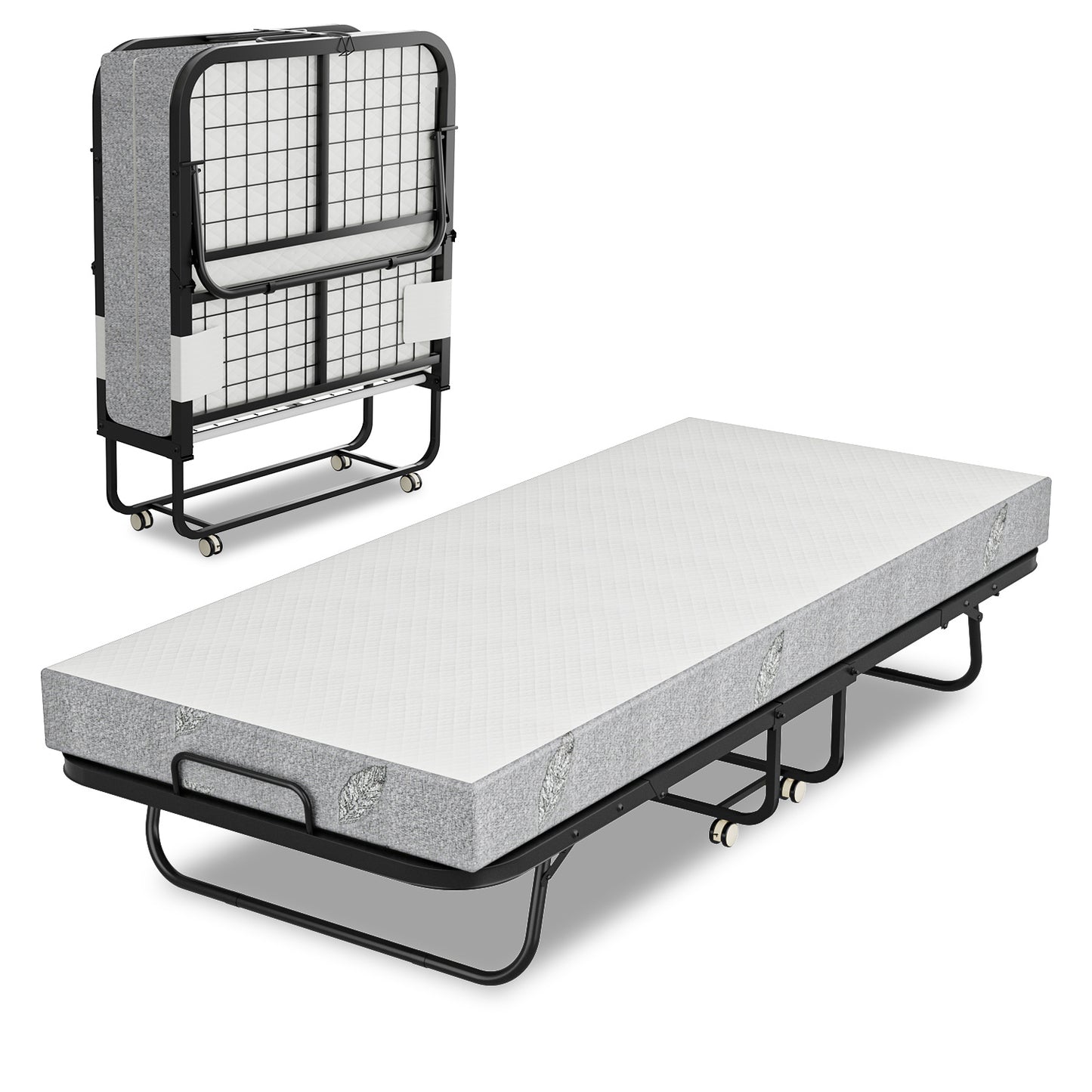 Opvouwbaar Bed – Logeerbed – Vouwbed – Gastbed – Klapbed – Met 13 Cm Dikke Matras – Carbonstalen Frame Met Wieltjes 90x200 Cm