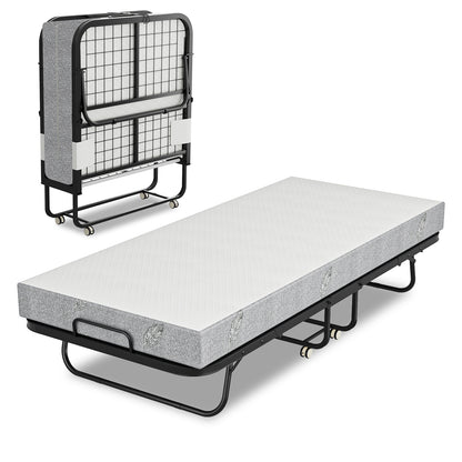 Opvouwbaar Bed – Logeerbed – Vouwbed – Gastbed – Klapbed – Met 13 Cm Dikke Matras – Carbonstalen Frame Met Wieltjes 90x200 Cm