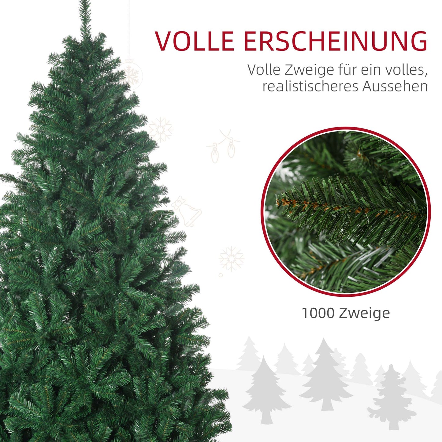 Kunstkerstboom – Kunstboom – Kerstboom – Faux Spar – Kerstversiering – 180 cm Hoog – 1000 Takken – Met Metalen Standaard – Voor Binnengebruik