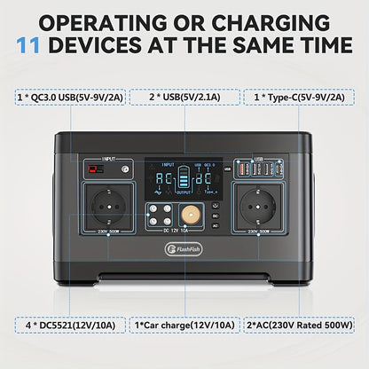 Powerstation – Draagbare Generator – Mobiele Stroomvoorziening – Power Bank – Noodstroom – 520Wh Lithium Batterij – 5 AC Stopcontacten & 4 USB Poorten