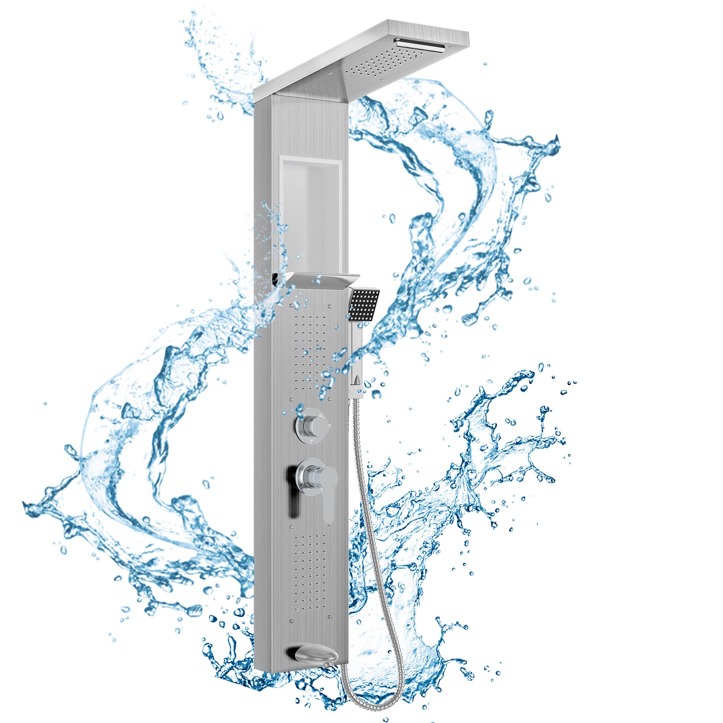 Douchepaneel – Douche Systeem – Doucherail – Regendouche – Handdouche – 5-in-1 Multifunctioneel – Roestvrijstaal 304 – Geïntegreerde Opbergruimte
