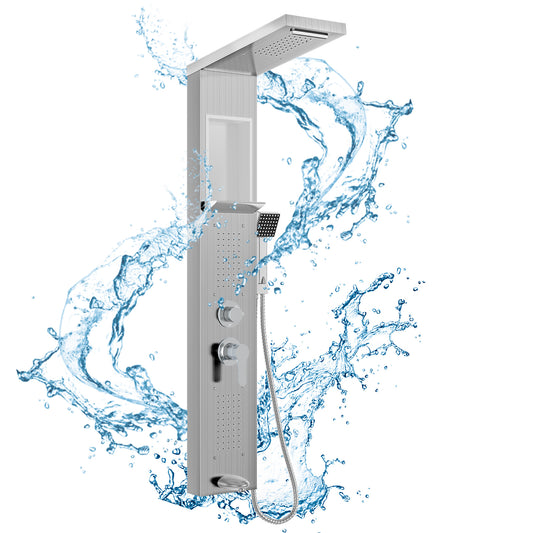Douchepaneel – Douche Systeem – Doucherail – Regendouche – Handdouche – 5-in-1 Multifunctioneel – Roestvrijstaal 304 – Geïntegreerde Opbergruimte