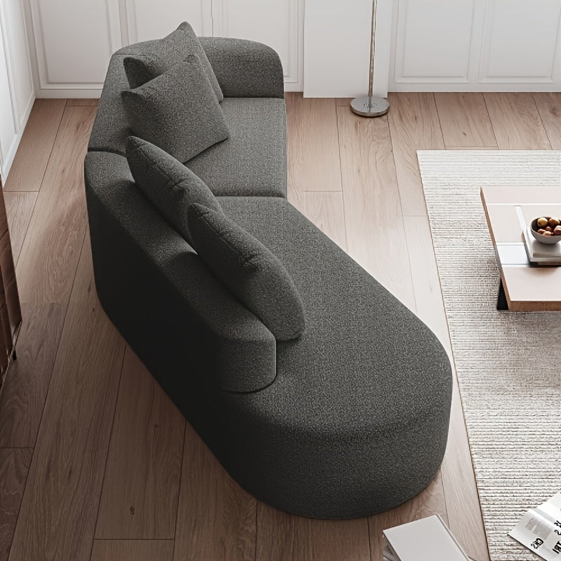 Hoekbank Oversized Hoeksalon Modulaire Bank Loungebank Modulair Zithoek – Grijs Neutrale Stof – Wolkvormige Rugkussens – 4 Sierkussens – Geschikt Voor 4 Personen
