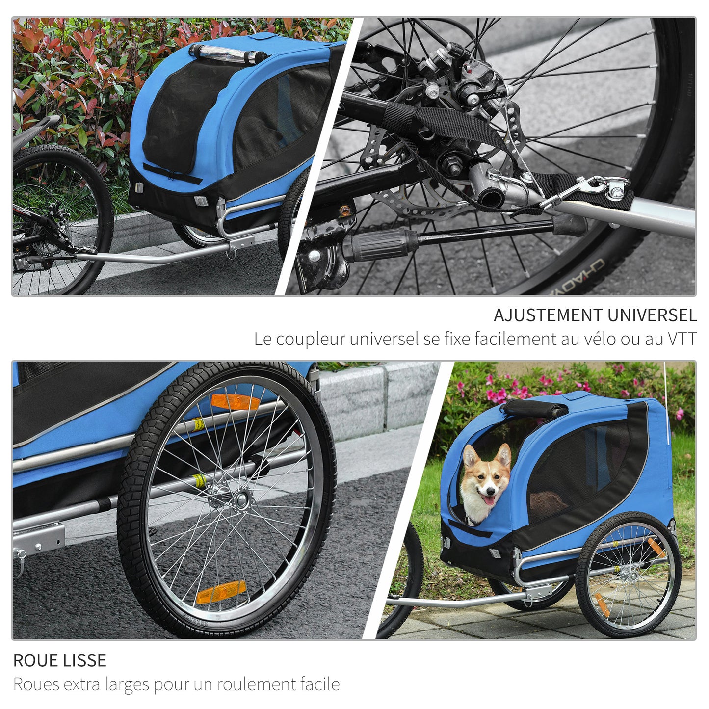 Fietskar Honden – Hondenkar – Hondenaanhanger – Hondenbuggy – Huisdierenkar – Met 8 Reflectoren – Waterdicht Oxford Stof – Blauw/Zwart