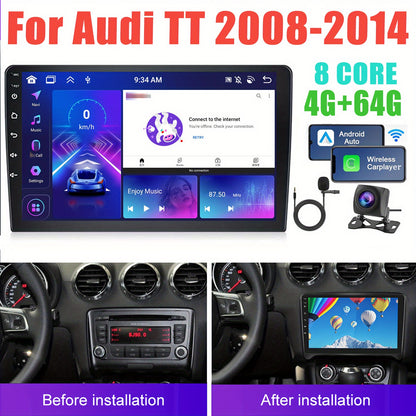 [8 CORE 4G+64G] Car Radio for Audi TT 2008-2014, 22.86 cm 2 DIN Touchscreen with Wireless Carplay/ Android Auto, B/ T GPS WiFi 59UI DSP RDS Mic Reversing Camera