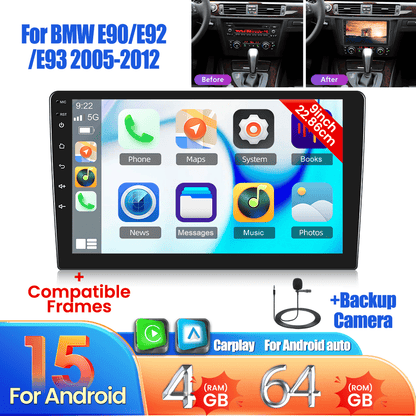 Autoradio – Car Radio – Multimedia Speler – 2-DIN Radio – Auto Entertainment – Android 15 Systeem – 9 Inch Touchscreen – Draadloos CarPlay & Android Auto – AHD Achteruitrijcamera