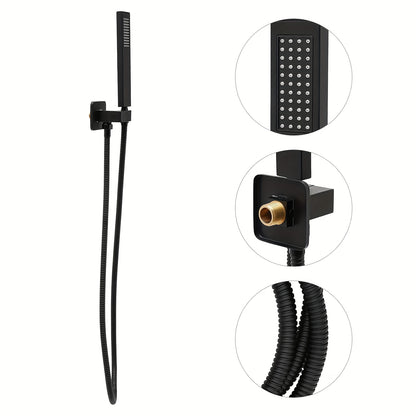 TOOL1SHOOO 40CM Built-In Shower Kit, Classic Black, Sleek Lines, Suitable For Home, Hotel, School, Gym And Apartment, With 360° Swivel Large Overhead Spray 7.87*2.36 Inch Handheld Shower And 4.92 Feet Stainless Steel Hose
