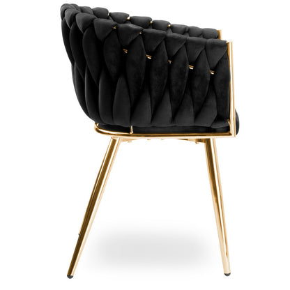 Fauteuil – Relaxstoel – Loungestoel – Zetel – Draaifauteuil – Zwarte Fluwelen Bekleding – Gouden Metalen Poot