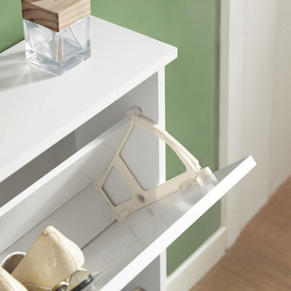 Schoenenkast – Schoenenrek – Schoenenopberger – Schoenenbank – Opbergkast – Slim Design – 2 Deuren & Verstelbare Planken – MDF Wit – Compact 76x18x78 cm