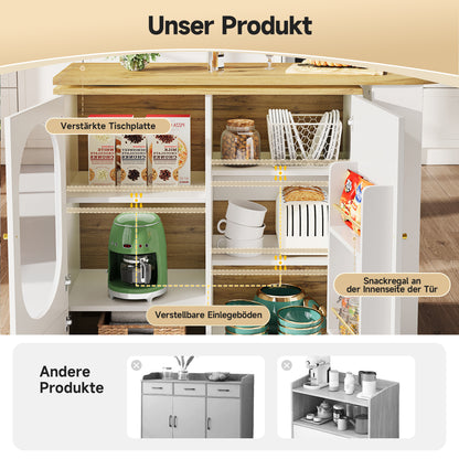 Barkast – Wijnrek – Drankkast – Bartafel – Keukentrolley – 360° Draaibaar – MDF Metalen Frame – 138x39x105 cm – 3 Deuren Met Uitneembare Scheidingswanden