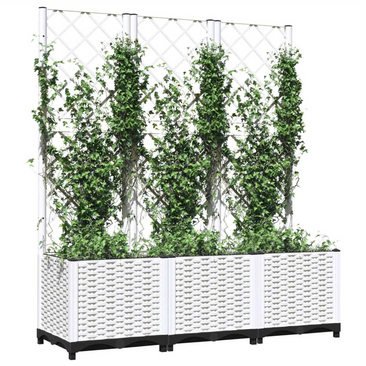 Plantenbak Met Witte Spalier – Bloembak – Kruidenbak – Plantcontainer – Tuinbak – 120x40x136 cm – Weerbestendig PP Materiaal