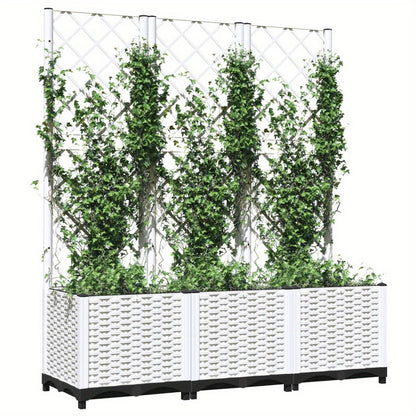 Plantenbak Met Witte Spalier – Bloembak – Kruidenbak – Plantcontainer – Tuinbak – 120x40x136 cm – Weerbestendig PP Materiaal