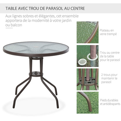 6-delig Tuinset – Bistro Set – Balkonmeubelen – Tuinmeubelset – Inklapbare Tuinstoelen – Epoxy Stalen Frame – Sneldrogende Textilene Bekleding – Rond Tafelblad van Gehard Glas – Parasol Inclusief – Ergonomisch Zitcomfort
