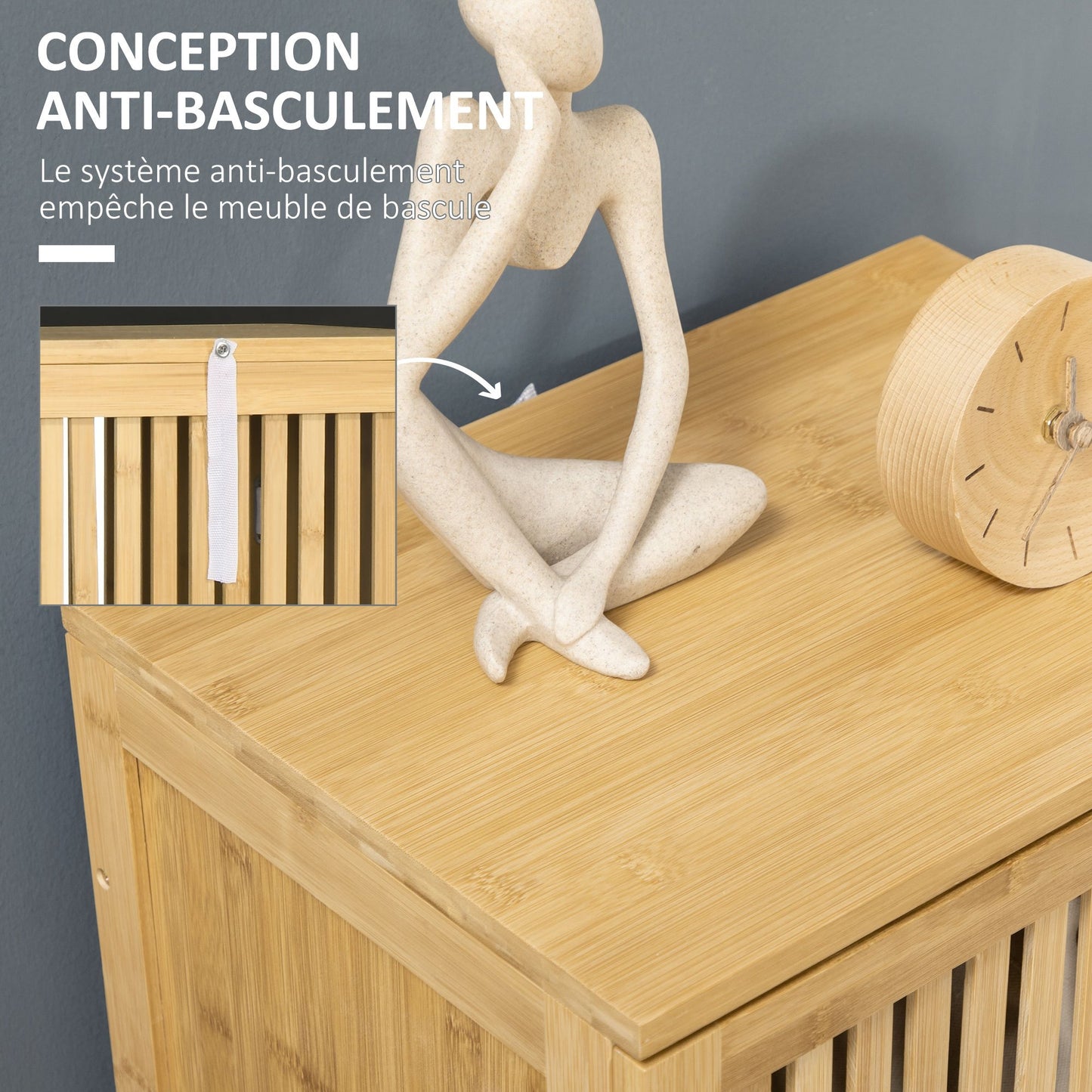 Bamboekast – Opbergkast – Badkamerkast – Boekenkast – Ladekast – Natuurmateriaal Bamboe – 4 Niveaus Met Latten Deuren – Compact 40x30x140 cm
