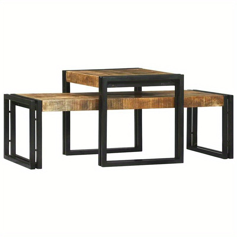 2-Delige Coffee Table Set Massief Ruw Mangowood Removable, Suitable for Indoor Use And Suitable for All Seasons