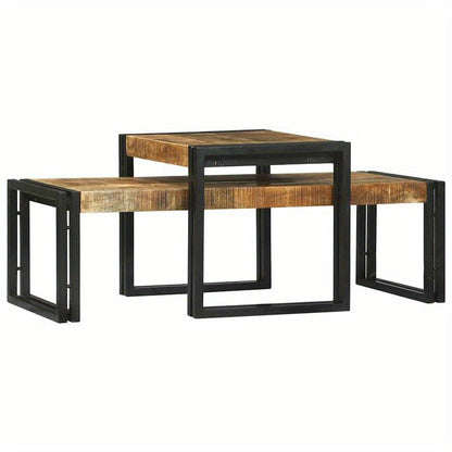 2-Delige Coffee Table Set Massief Ruw Mangowood Removable, Suitable for Indoor Use And Suitable for All Seasons