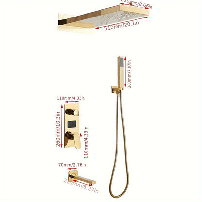 Doucheset – Douche Systeem – Douchekraan – Regendouche – Douchekolom – Thermostatisch Mengventiel – Messing Goudkleurig – LED Temperatuurindicatie