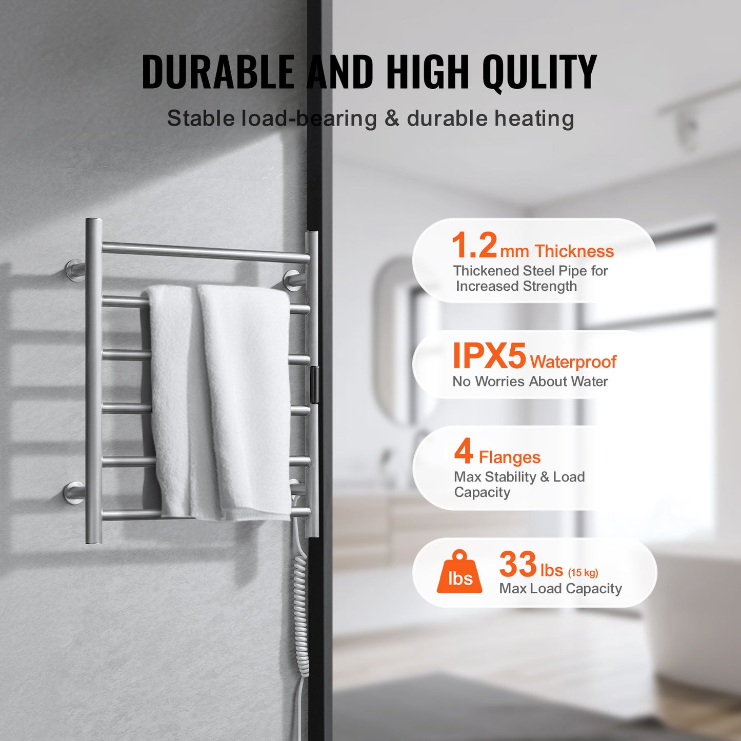Elektrische Handdoekverwarmer – Handdoekradiator – Badkamerverwarming – Warmhoudrek – Handdoekdroger – Roestvrij Staal – 5 Warmtestanden met Timerfunctie