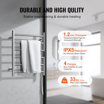 Elektrische Handdoekverwarmer – Handdoekradiator – Badkamerverwarming – Warmhoudrek – Handdoekdroger – Roestvrij Staal – 5 Warmtestanden met Timerfunctie