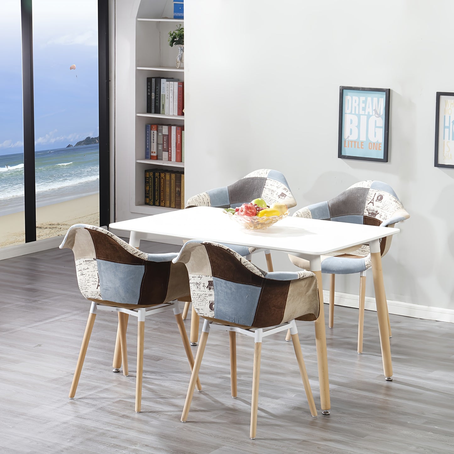 Eetkamerstoel – Stoel – Designstoel – Eetkamerstoel Met Armleuning – Zithoekstoel – Blauwgrijs Linnen – Ergonomische Rugleuning – Beukenhouten Poten