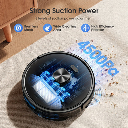 Robotstofzuiger – Robotstofzuiger met dweilfunctie – Automatische stofzuiger – Robotmop – Slimme schoonmaker – 4500 Pa Zuigkracht – 360° Laser LiDAR Navigatie – SL68/SL60Ultra
