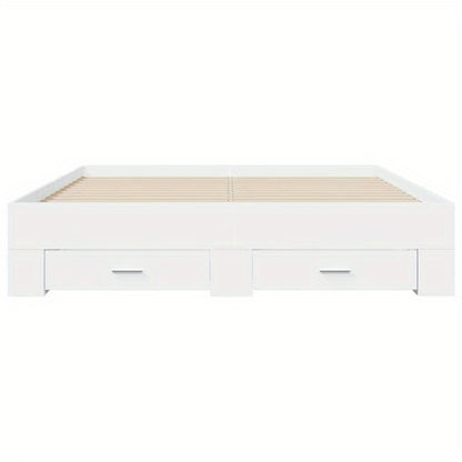 Bedkast – Bedframe – Bedombouw – Bedlade – Opbergbed – Wit – 160x200 cm – Massief Hout – Met Opbergladen