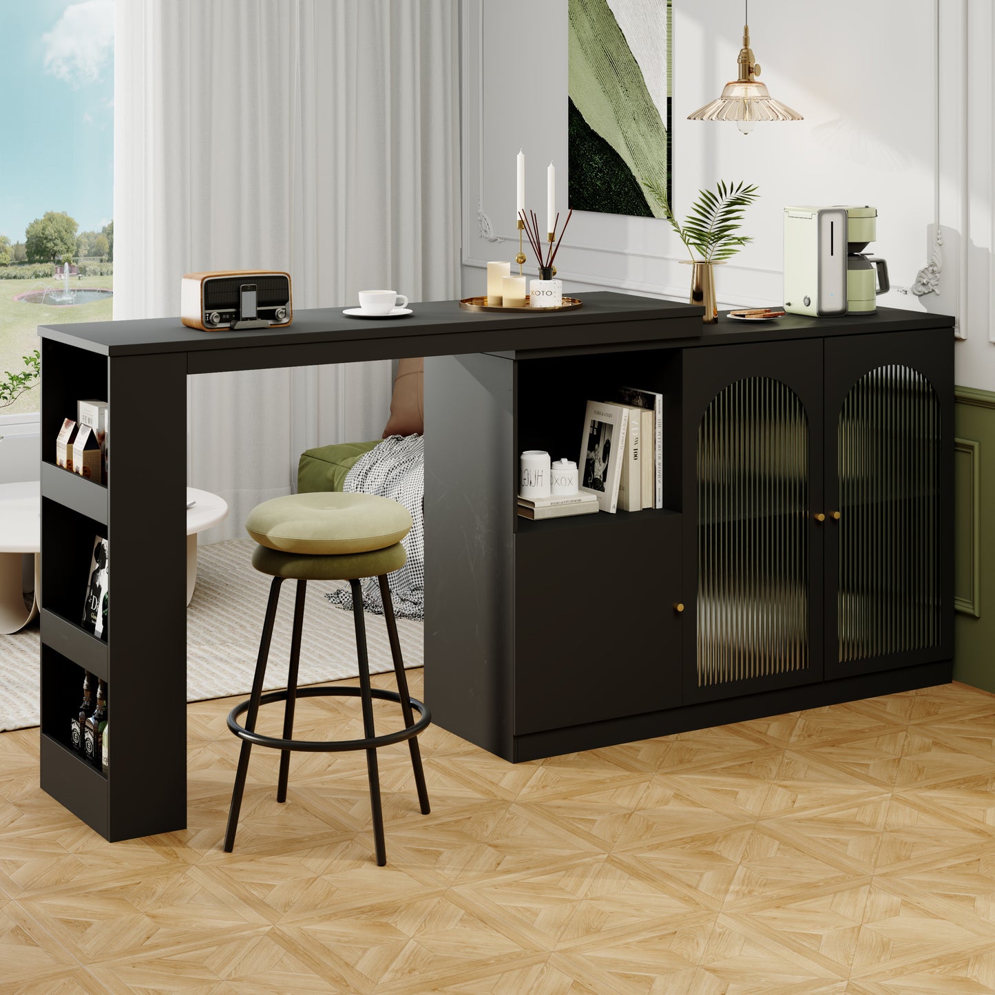 Keukeneiland – Keukenbar – Keukenkast – Buffetkast – Serveerwagen – 360° Draaibaar – Modern MDF Wit 120x40x97 cm