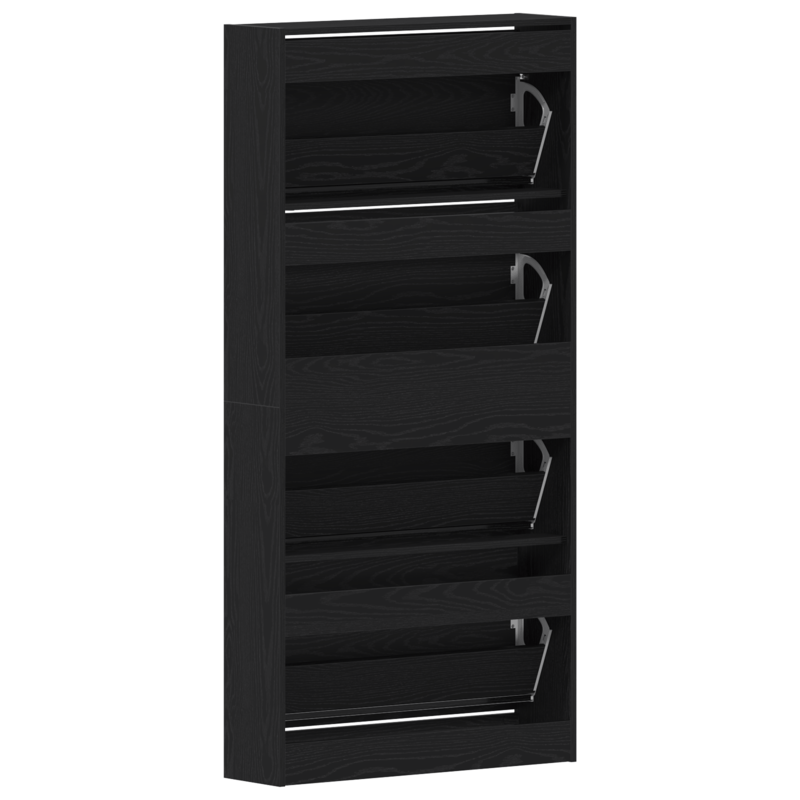 Schoenenrek – Schoenenkast – Schoenenopberger – Schoenenbank – Schoenendiens – Zwart Houten Design – Ruimtebesparend Hoog 80x21x163,5 cm – Duurzaam Hardhout Met Glazen Planken