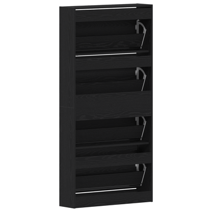 Schoenenrek – Schoenenkast – Schoenenopberger – Schoenenbank – Schoenendiens – Zwart Houten Design – Ruimtebesparend Hoog 80x21x163,5 cm – Duurzaam Hardhout Met Glazen Planken