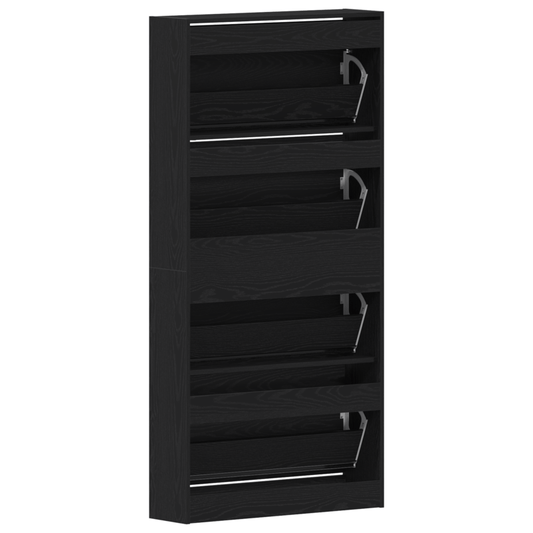 Schoenenrek – Schoenenkast – Schoenenopberger – Schoenenbank – Schoenendiens – Zwart Houten Design – Ruimtebesparend Hoog 80x21x163,5 cm – Duurzaam Hardhout Met Glazen Planken