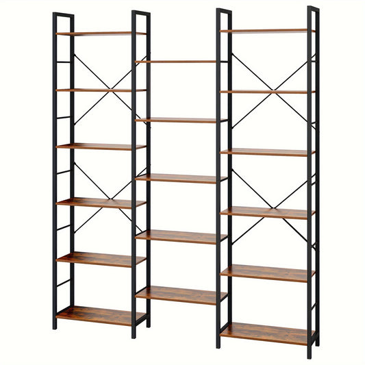 Boekenkast – Boekrek – Boekenplank – Wandkast – Opbergkast – Groot met 17 planken – Verstelbare plankhoogte – 24x152x186 cm – Rustiek bruin met zwarte accenten