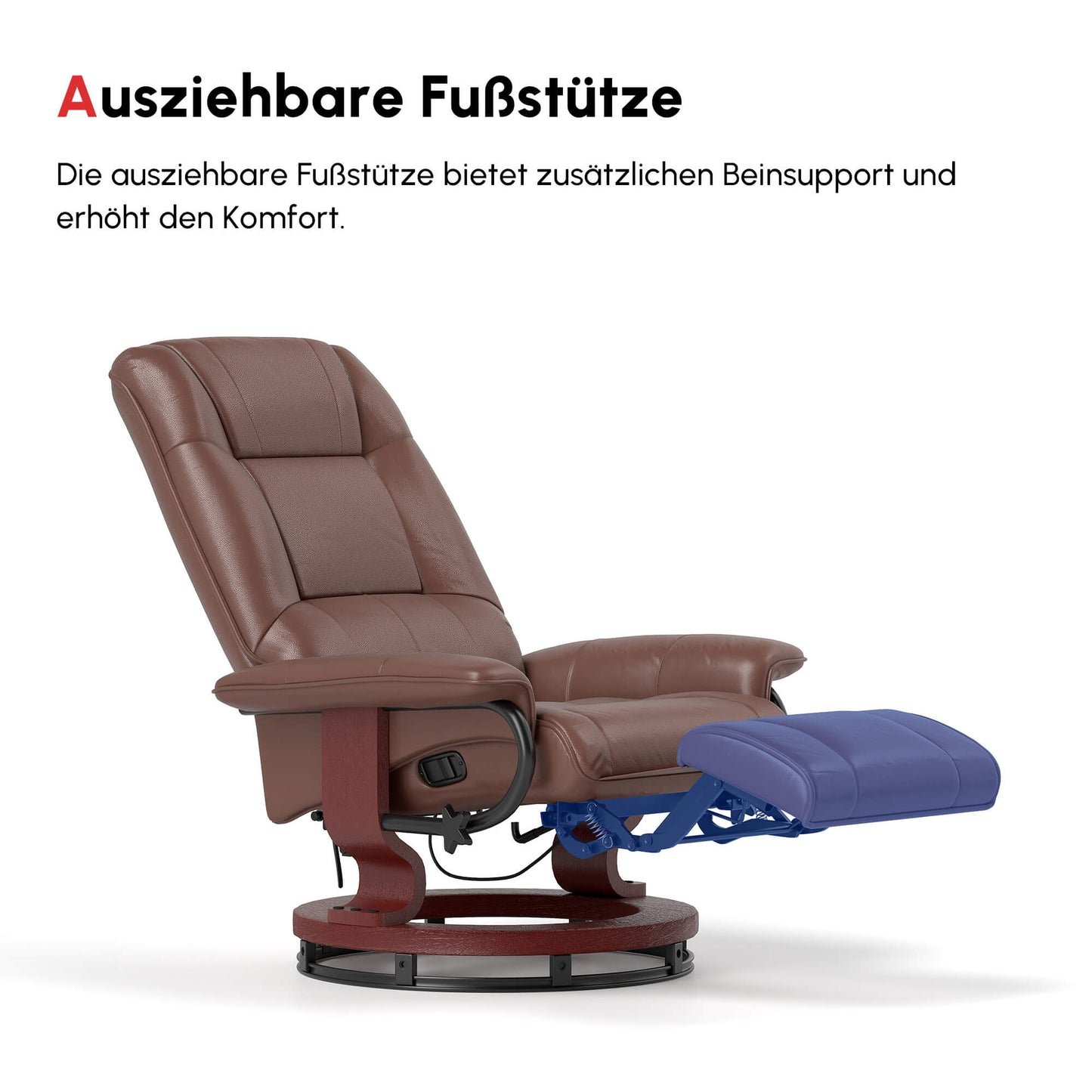 Bruine Draaifauteuil – Relaxfauteuil – Loungestoel – Recliner – Fauteuil – Verstelbare Rugleuning 145° – In Hoogte Verstelbare Voetensteun