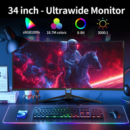 Ultrawide Monitor – Ultrawide Gaming Monitor – Curved Monitor – QHD Monitor – 34 Inch – 120Hz Refresh Rate – IPS Paneel – 2560x1080 Resolutie