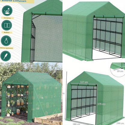 Walk-in Kas – Kweekkas – Serre – Plantenkas – Groentekas – 8 Niveaus – Stalen Frame – UV-bestendige Transparante Hoes – Groen