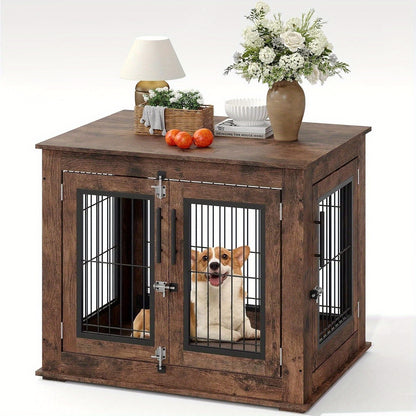 Hondenbench – Hondenkooi – Hondenhok – Dog crate – Houten bench – 80x60x65 cm – Dubbele deuren – Robuust fiberboard