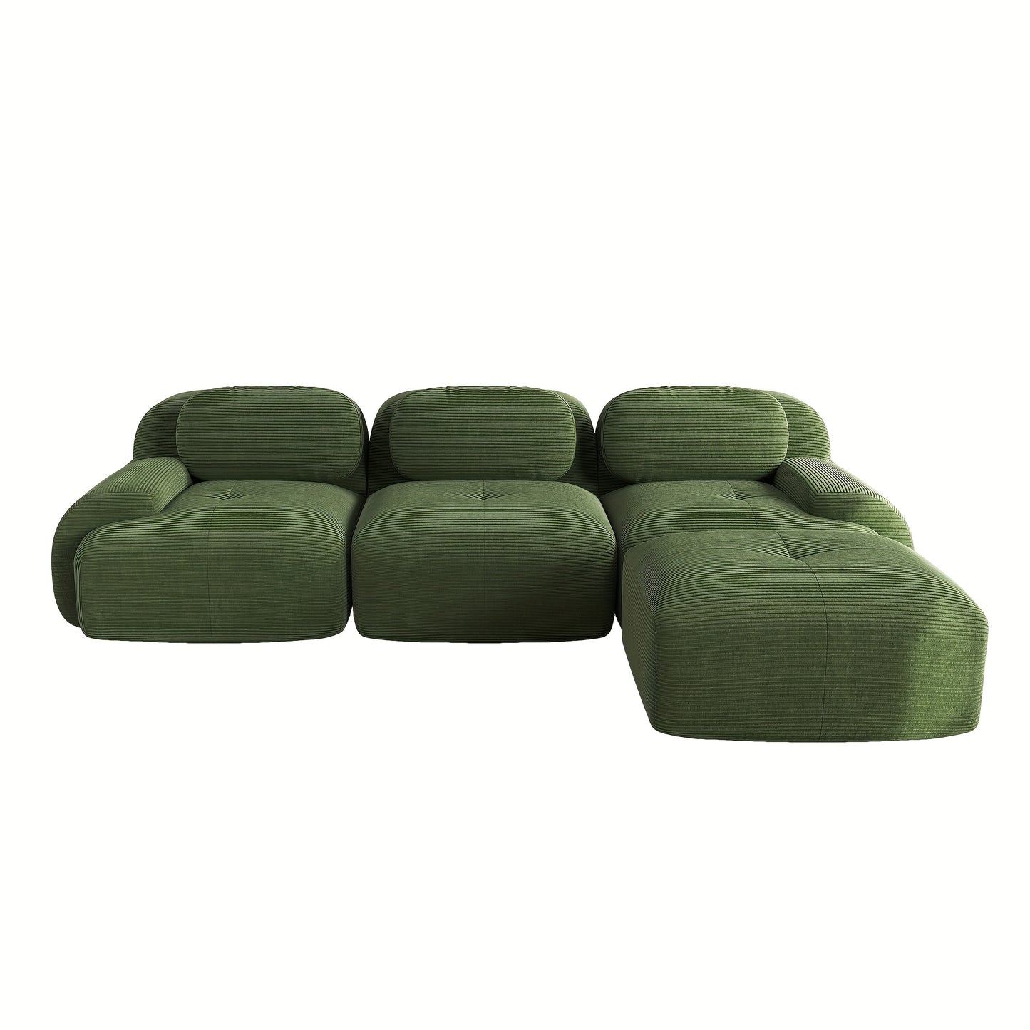 No Assembly Required Modular Sectional Sofa - Ergonomic Corduroy L-Shaped Couch with Pet-Friendly High-Stretch Green Fabric, Wide Armrests & Plush Cushions for & Bedroom, Easy-Clean Classic Design (No Wood Components)