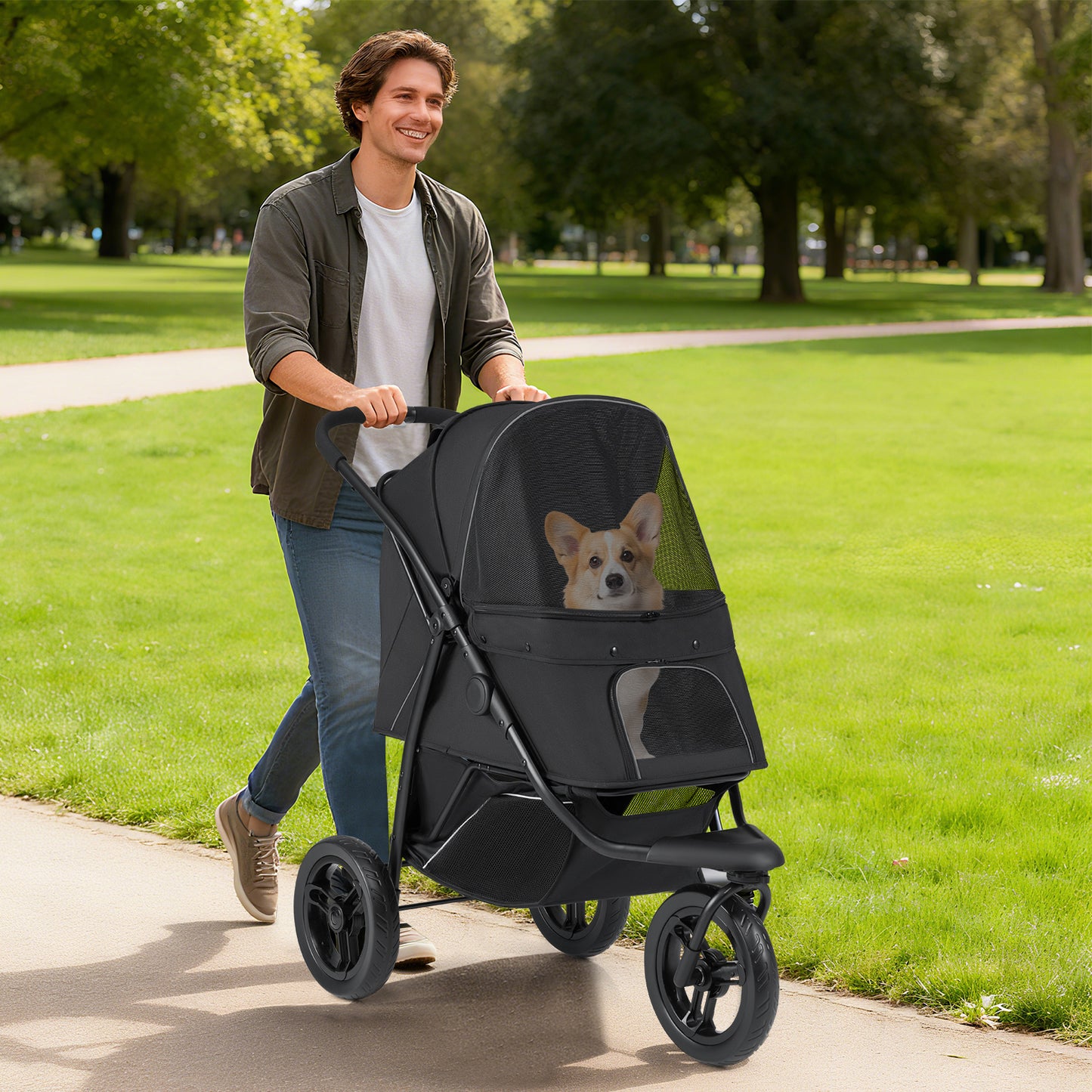 Hondenbuggy – Hondenwagen – Wandelwagen – Huisdierenwagen – Pet Stroller – Opvouwbaar – All-Terrain Wielen Met Rem – Verstelbaar Zonnescherm