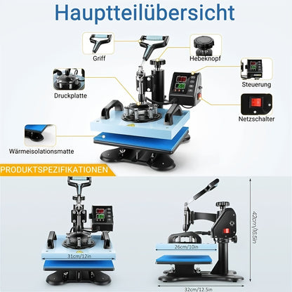 Transferpers – Hittepers – Warmtepers – Heat Press Machine – Sublimatiepers – 360° Draaibaar – 31x26 cm Persoppervlak – 650W Vermogen