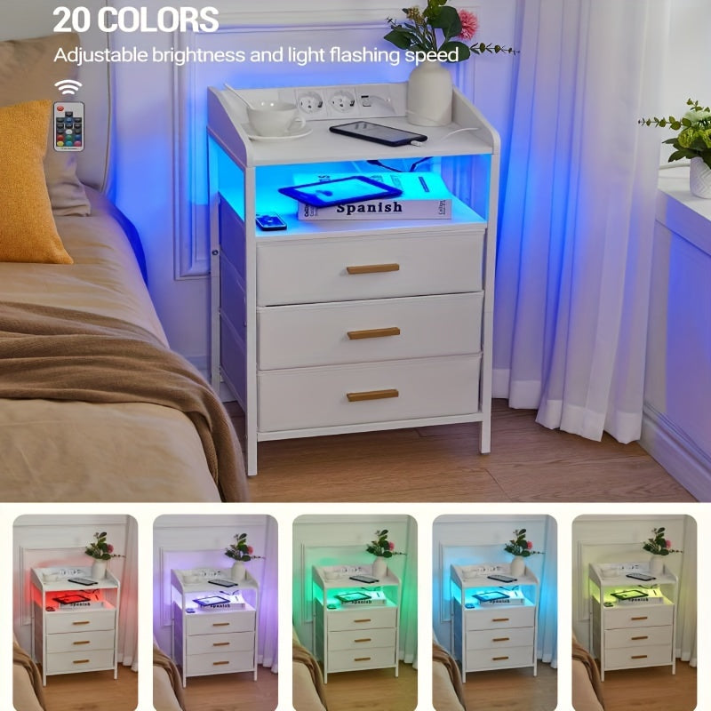 Nachtkastje – Nachtkastjes – Bedkastje – Bijzettafel – Opbergkastje – Set van 2 – LED Verlichting – Oplaadstation met USB en Stopcontacten – Modern – Zwart/Wit