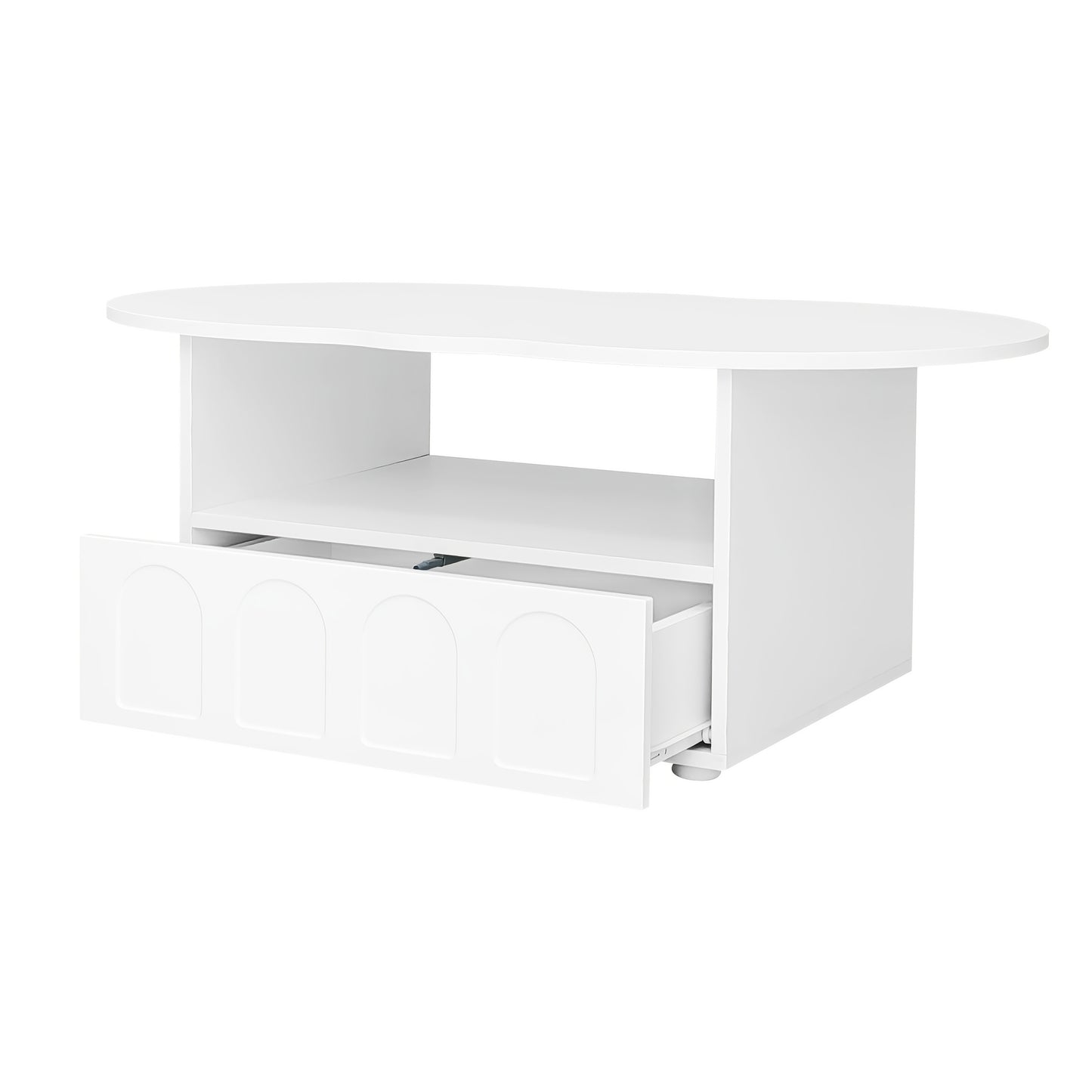 Wolkvormige Salontafel – Koffietafel – Bijzettafel – Opbergtafel – Woonkamertafel – Wit – Met Lades en Kastjes – Duurzaam Hardhout en Kunsthout