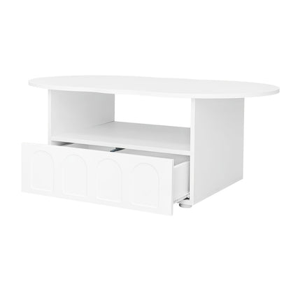 Wolkvormige Salontafel – Koffietafel – Bijzettafel – Opbergtafel – Woonkamertafel – Wit – Met Lades en Kastjes – Duurzaam Hardhout en Kunsthout