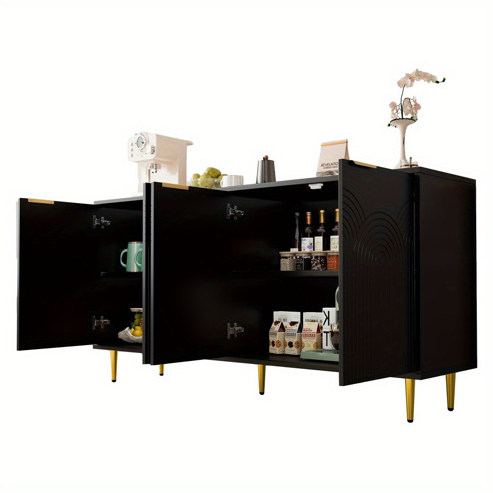 Dressoirkast – Kast – Sideboard – Wandmeubel – Opbergkast – Zwart – Vierdeurs – Gouden Handgrepen – Hoogglans Poten – 160x80x40 cm
