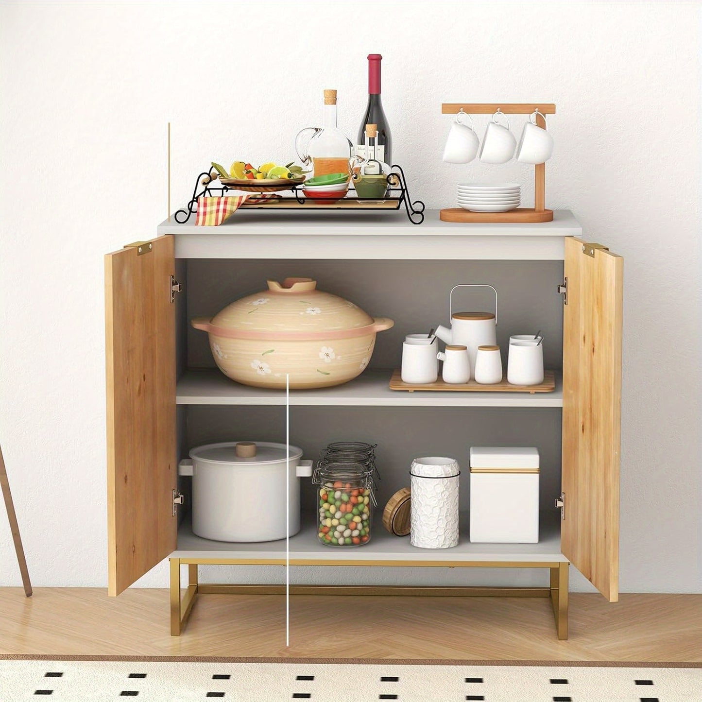 Dressoir – Opbergkast – Ladekast – Buffetkast – Kast – Modern Wit – MDF & Massief Hout – Stabiele Metalen Poten