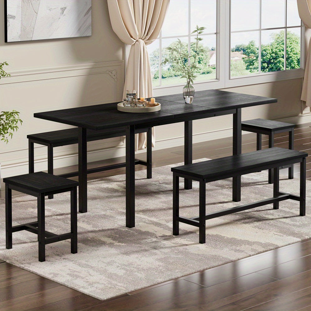 Eettafel Set – Eetkamerset – Keukentafel Set – Zitgroep – Uitschuifbare Tafel – 160x70x75 cm – Inklapbaar – Zwart – Stevig Metalen Frame – Ruimtebesparend Modern Design